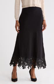 Adrianna Papell Lace Hem Midi Sweater Skirt
