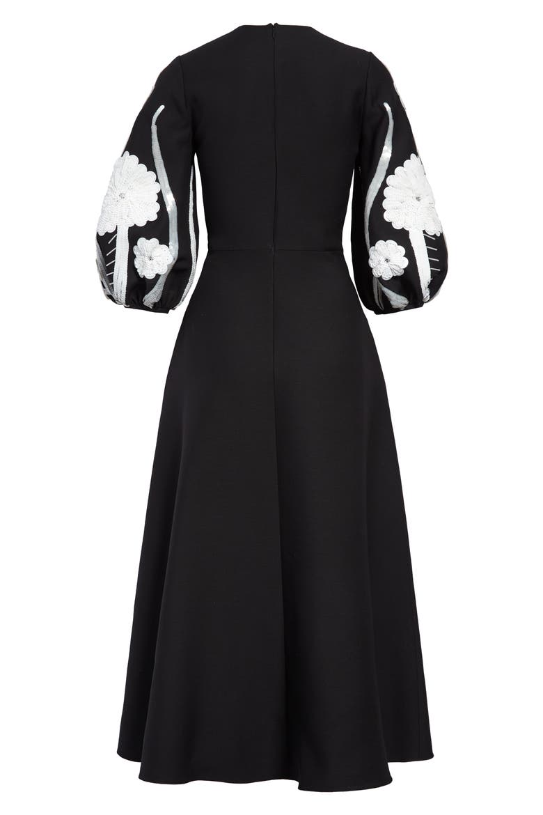 Floral Sequin Balloon Sleeve Wool & Silk Maxi Dress, Alternate, color, NERO/ AVORIO