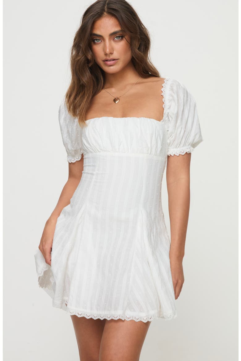 Rabatia Swiss Dot & Tonal Stripe Cotton Minidress, Alternate, color, WHITE