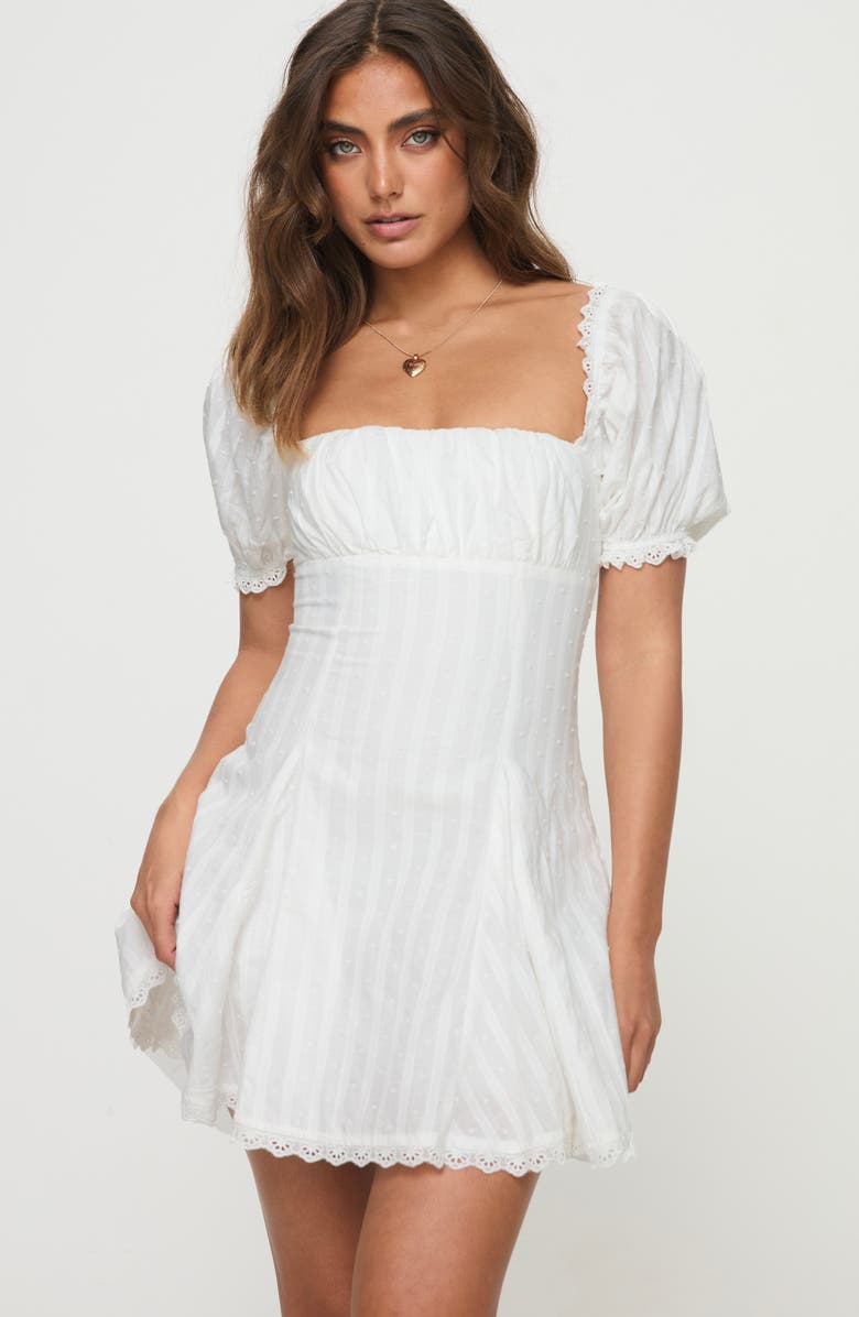 Princess Polly Rabatia Swiss Dot & Tonal Stripe Cotton Minidress, Alternate, color, White