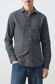 MANGO Regular Fit Check Cotton Blend Button-Up Shirt