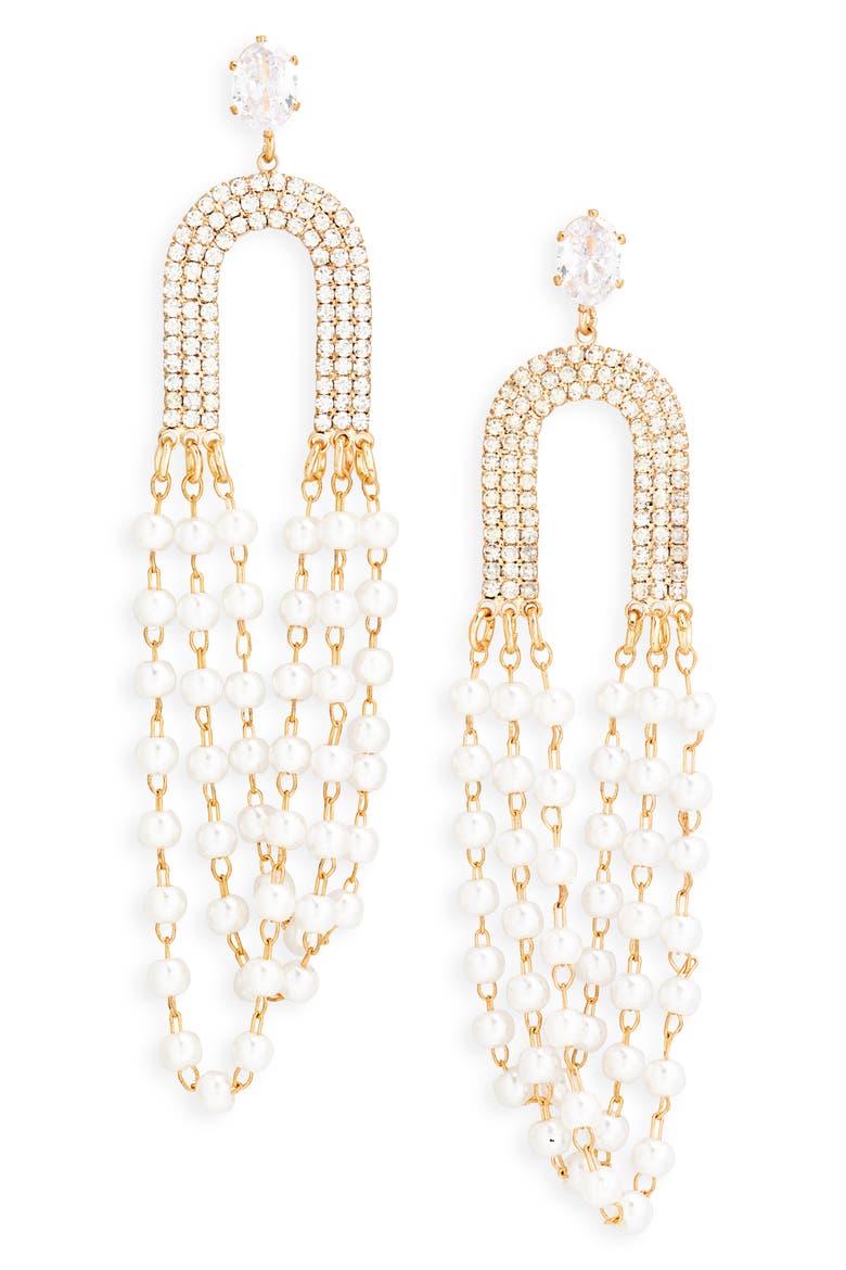 Crystal & Imitation Pearl Drop Earrings, Main, color, GOLD CRYSTAL PEARL