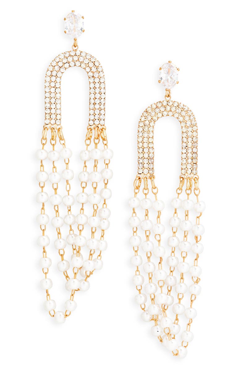 Tasha Crystal & Imitation Pearl Drop Earrings, Main, color, Gold Crystal Pearl