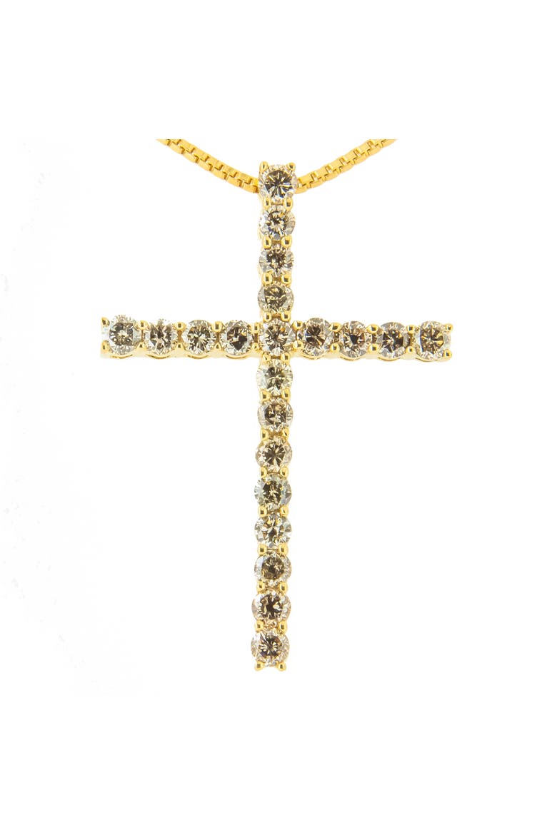 Silver 1.0 Cttw Champagne Diamond Gold Cross Pendant Necklace for Women- 18 inch, Alternate, color, Yellow Gold over Silver