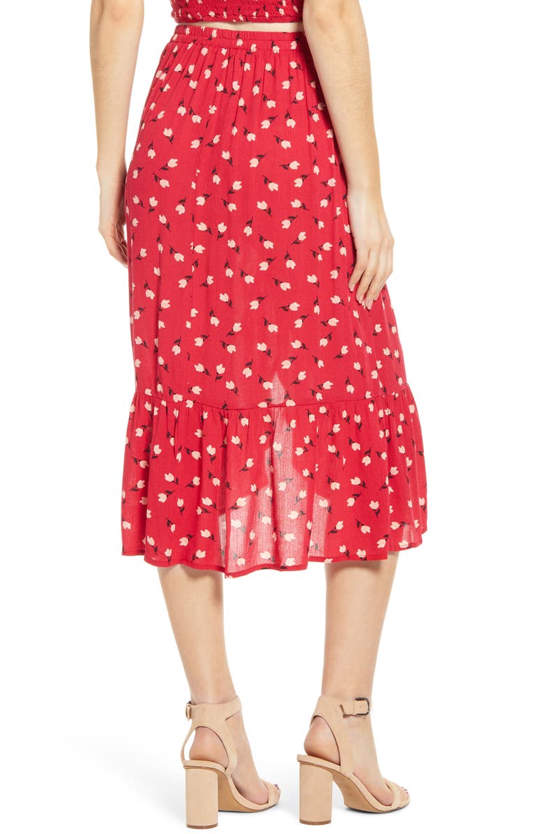 Band of Gypsies Floral Ruched Midi Skirt, Alternate, color, 