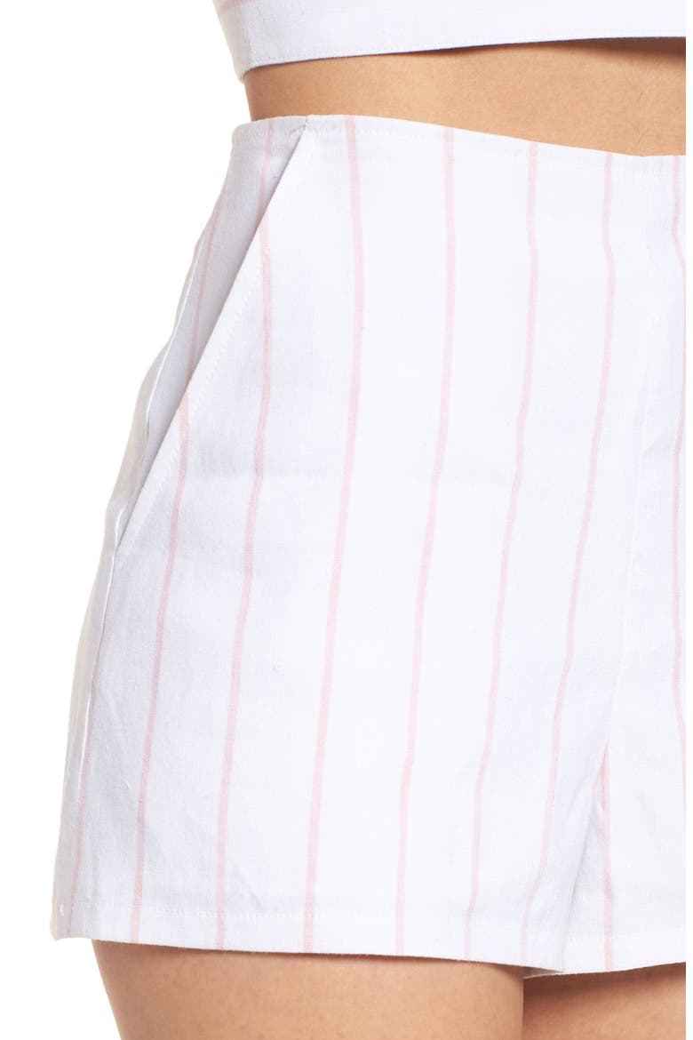 High Waist Linen Blend Shorts, Alternate, color, WHITE RETRO STRIPE