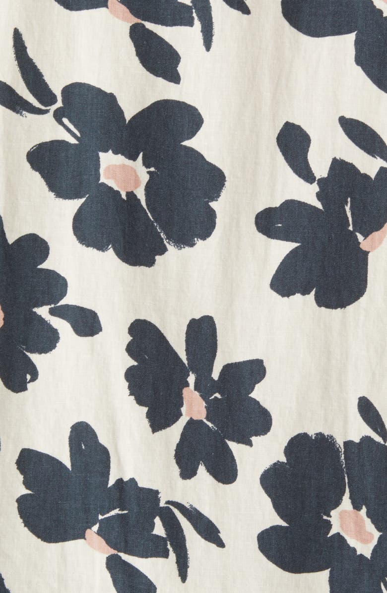 Vince Painterly Floral Short Sleeve Linen Blend Button-Up Shirt, Alternate, color, Bone