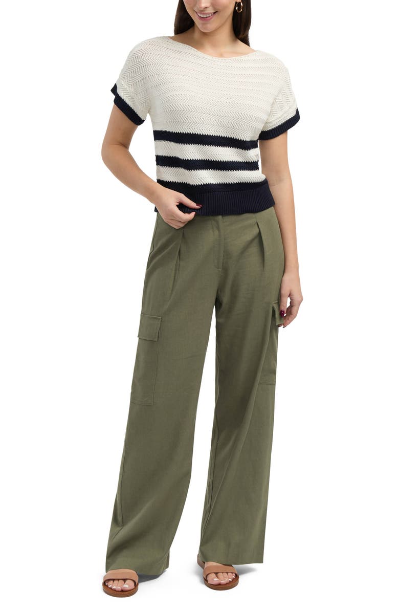 Ellen Tracy Wide Leg Linen Blend Cargo Pants, Main, color, Light Olive