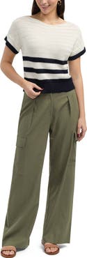 Ellen Tracy Wide Leg Linen Blend Cargo Pants