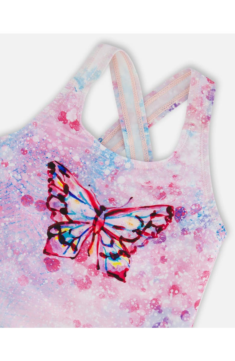 Deux par Deux Little Girl's Printed One-Piece Swimsuit Pink Butterflies With Bubble Effects, Alternate, color, Pink Butterflies Bubble Effect