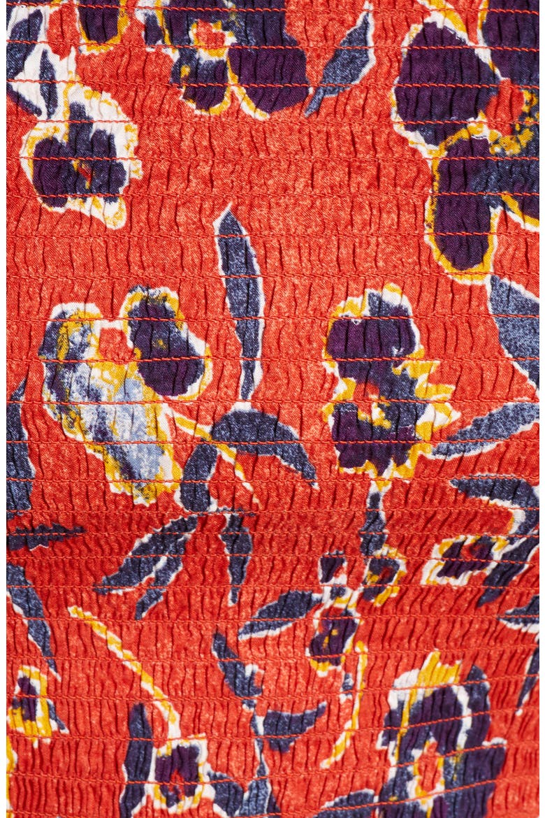 Print Smocked Crop Top, Alternate, color, RED OCHRE ABSTRACT FLORAL