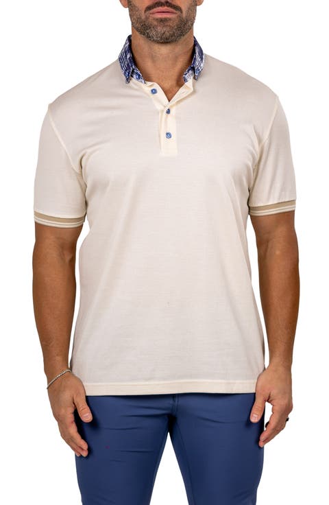 Marthyr Textured Contrast Collar Cotton Polo