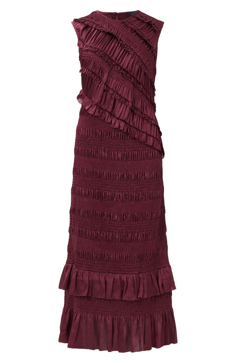 AllSaints Nyla Sleeveless Ruffle Dress, Alternate, color, Tawny Port Red