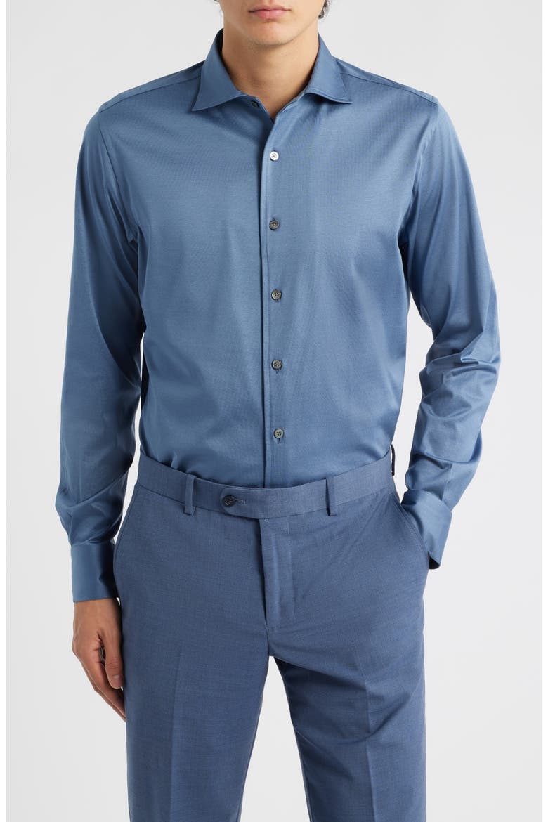 Regular Fit Cotton Jersey Dress Shirt, Main, color, BLUE
