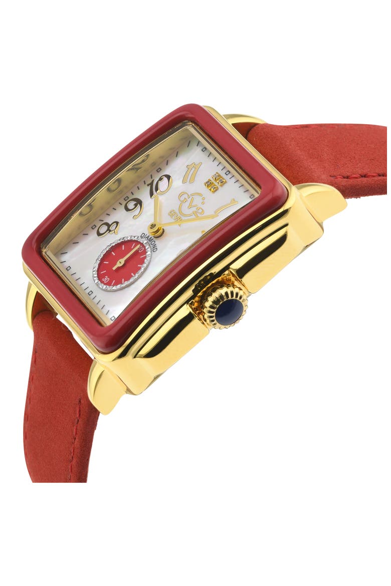 Women's Bari Enamel with Diamond Dial Leather Strap Watch, 37mm, Alternate, color, RED
