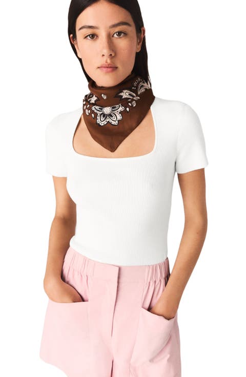 Square-neck ribbed sweater