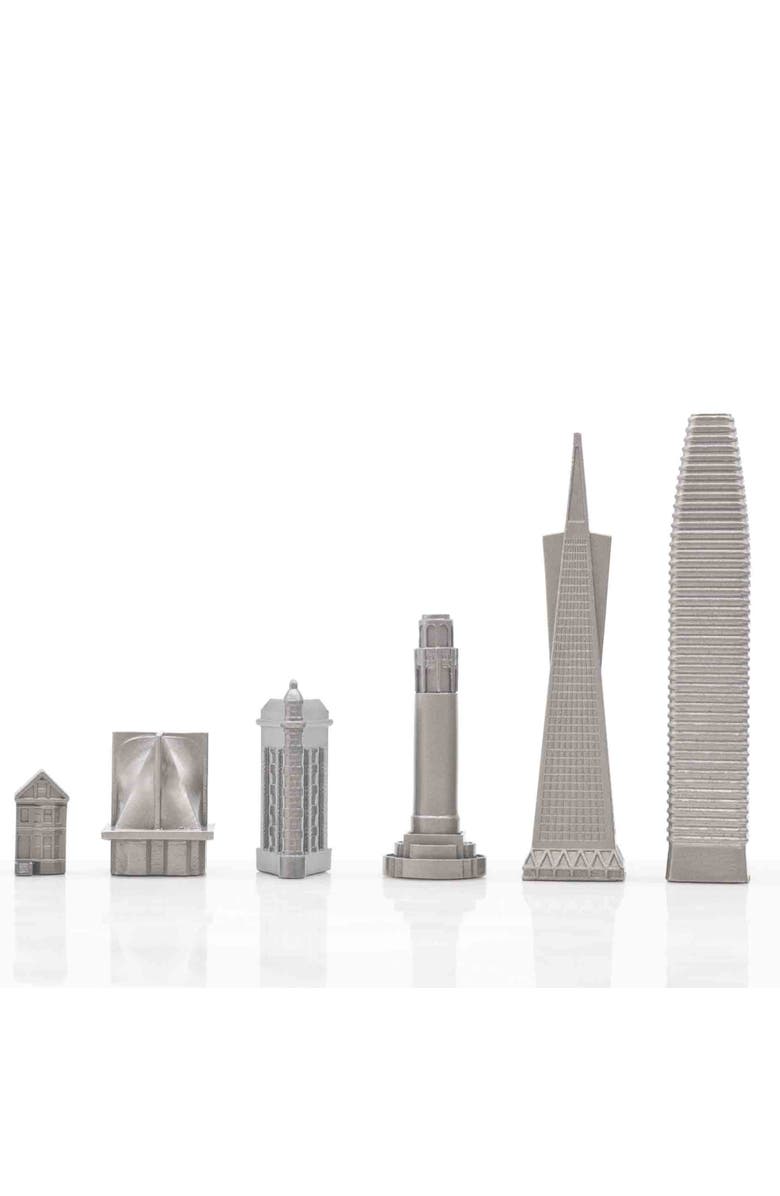 SKYLINE CHESS Chess Set Stainless Steel San Francisco Edition with Marble Hatch Board, Alternate, color, White