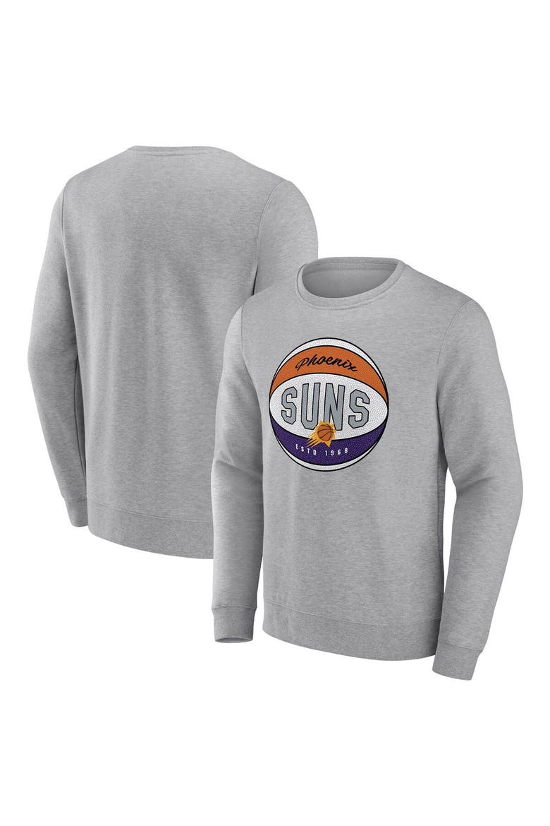 Men's Fanatics Branded Heathered Gray Phoenix Suns True Classics Vint Pullover Sweatshirt, Main, color, Heather Gray