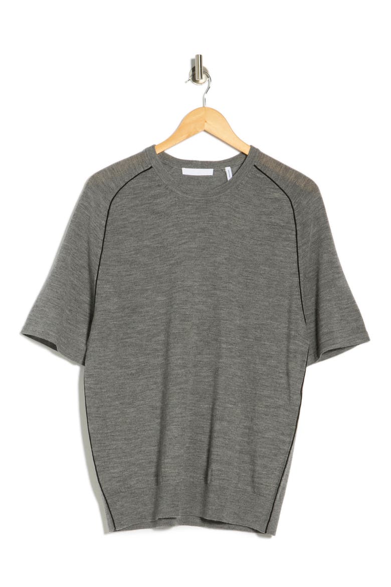 Contrast Piping Wool T-Shirt, Alternate, color, GREY MELANGE/ BLACK