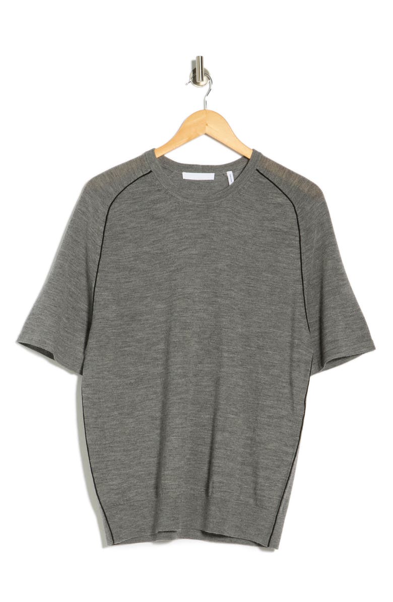 Helmut Lang Contrast Piping Wool T-Shirt, Alternate, color, Grey Melange/ Black