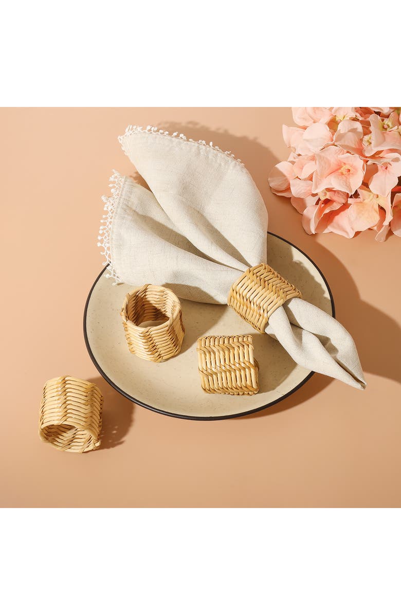 Tiramisu Coastal Weave Rattan Set of 4 Napkin Rings, Alternate, color, Brown