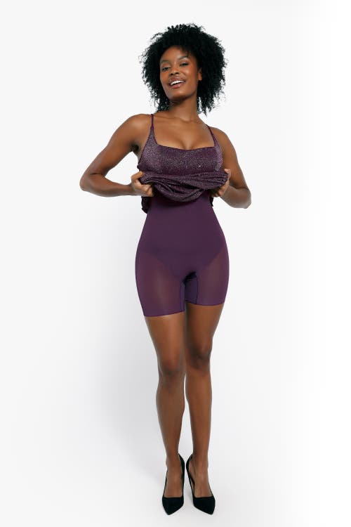 Popilush Shapewear Metallic Knit Bodycon Sculpting Midi Slip Dress In Ultra Violet