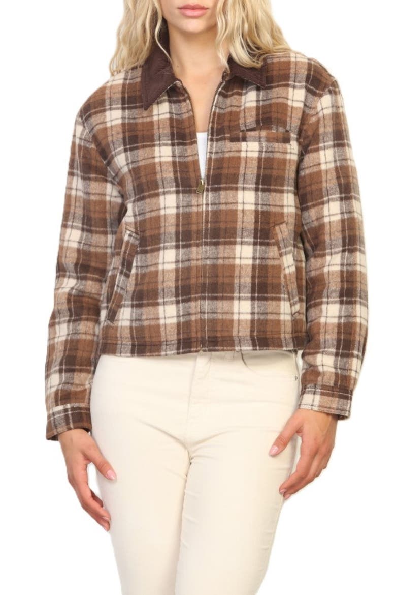 Plaid Cotton Blend Barn Jacket, Main, color, BROWN/ CREAM
