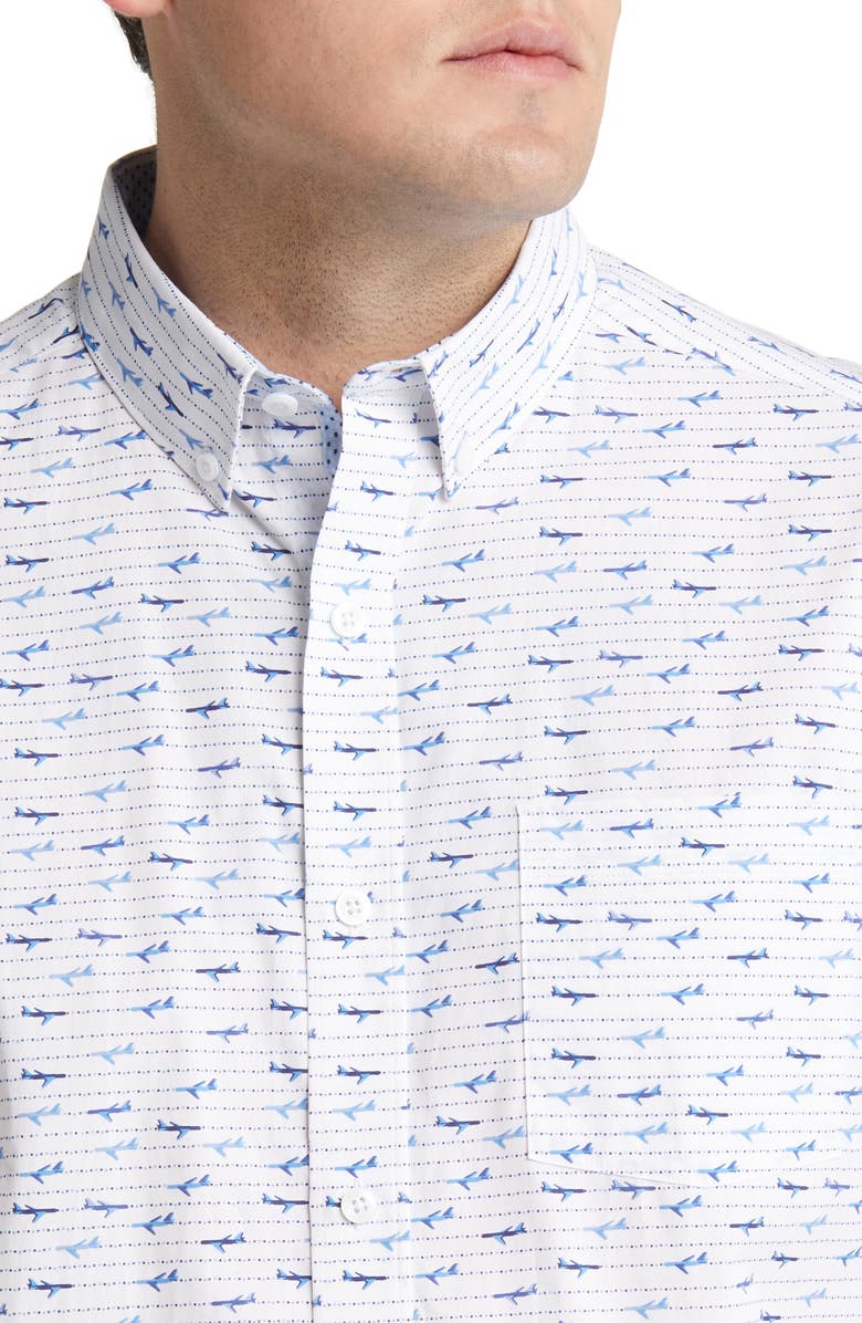 Johnston & Murphy Airplane Print Short Sleeve Button-Down Shirt, Alternate, color,