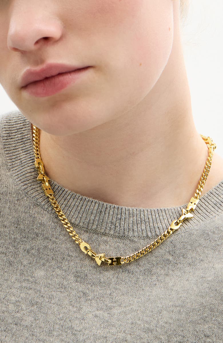 COACH Jumbled Logo Link Necklace, Alternate, color, Shiny Gold