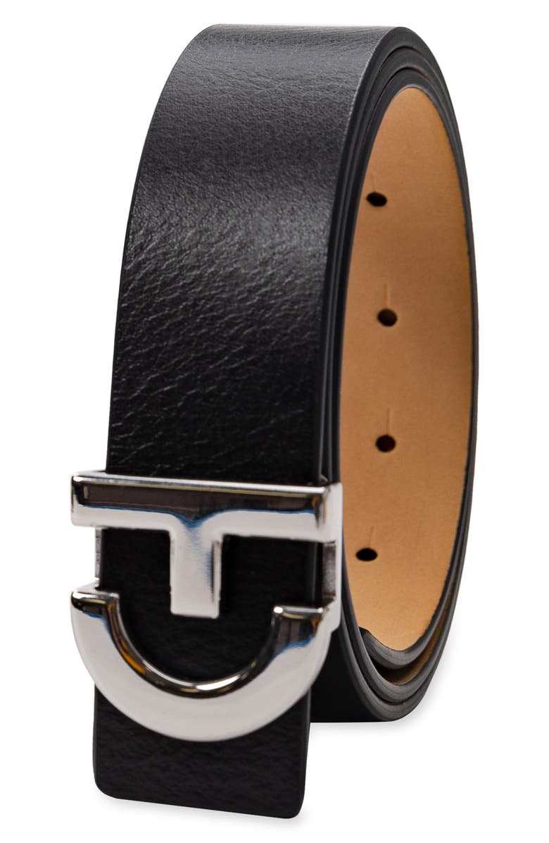 Cole Haan Logo Plaque Leather Belt, Alternate, color, Black