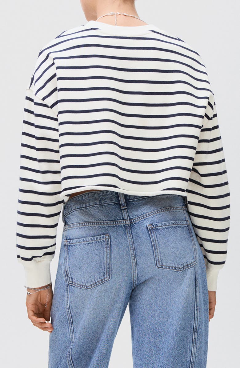 MANGO TEEN Stripe Crop Cotton Sweatshirt, Alternate, color, Off White