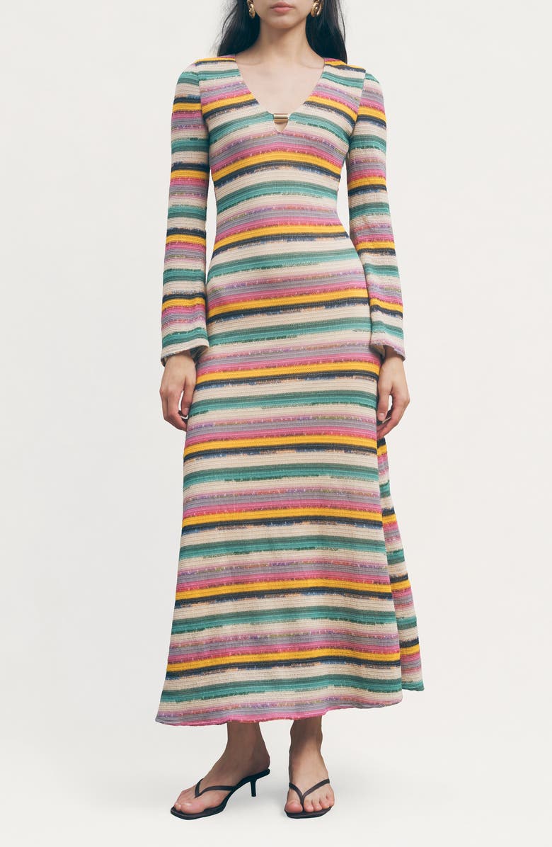 MAUDE CLUB Priscilla Long Sleeve Stripe Knit Dress, Main, color, Multi Plaid