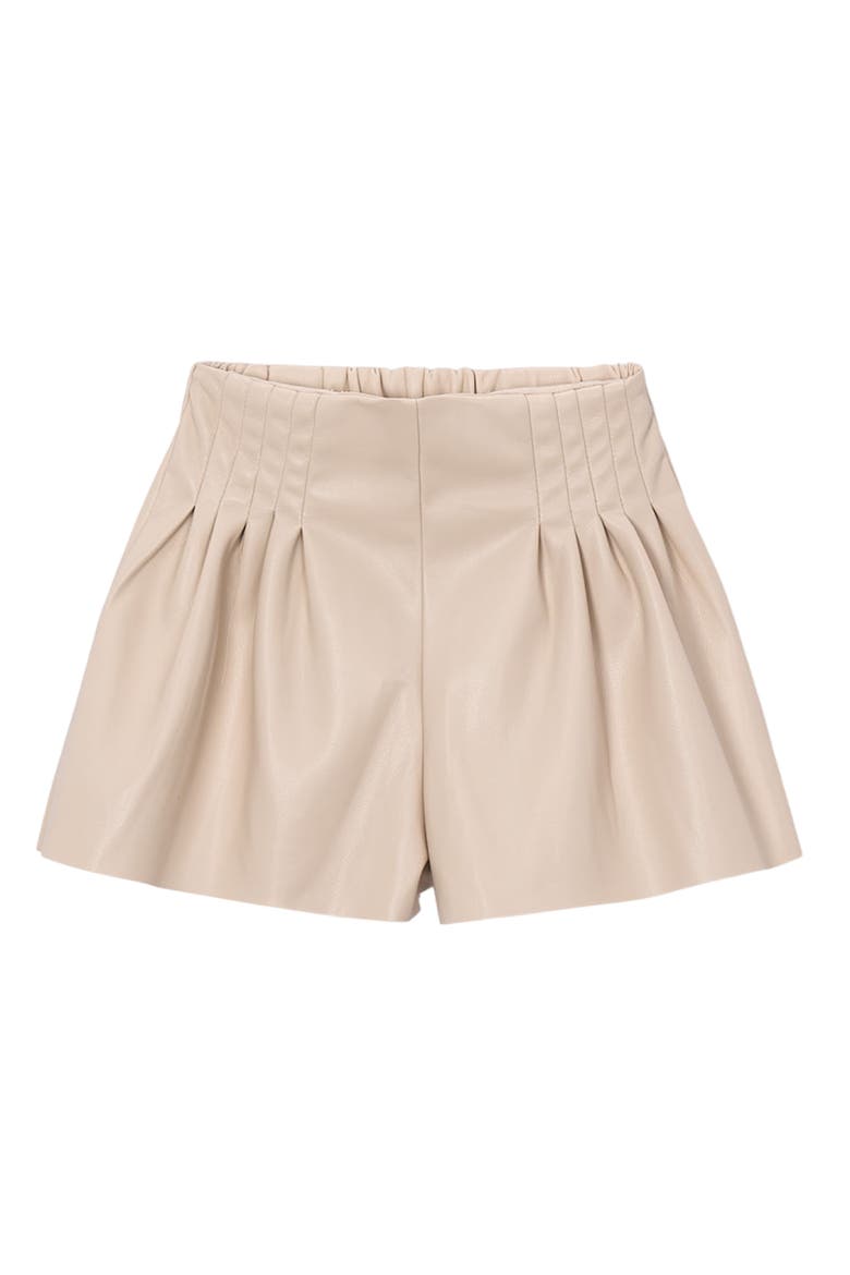 Pleated Faux Leather Shorts, Main, color, Beige