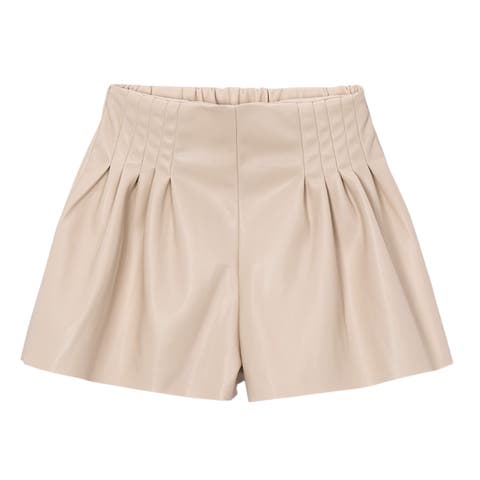 Pleated Faux Leather Shorts