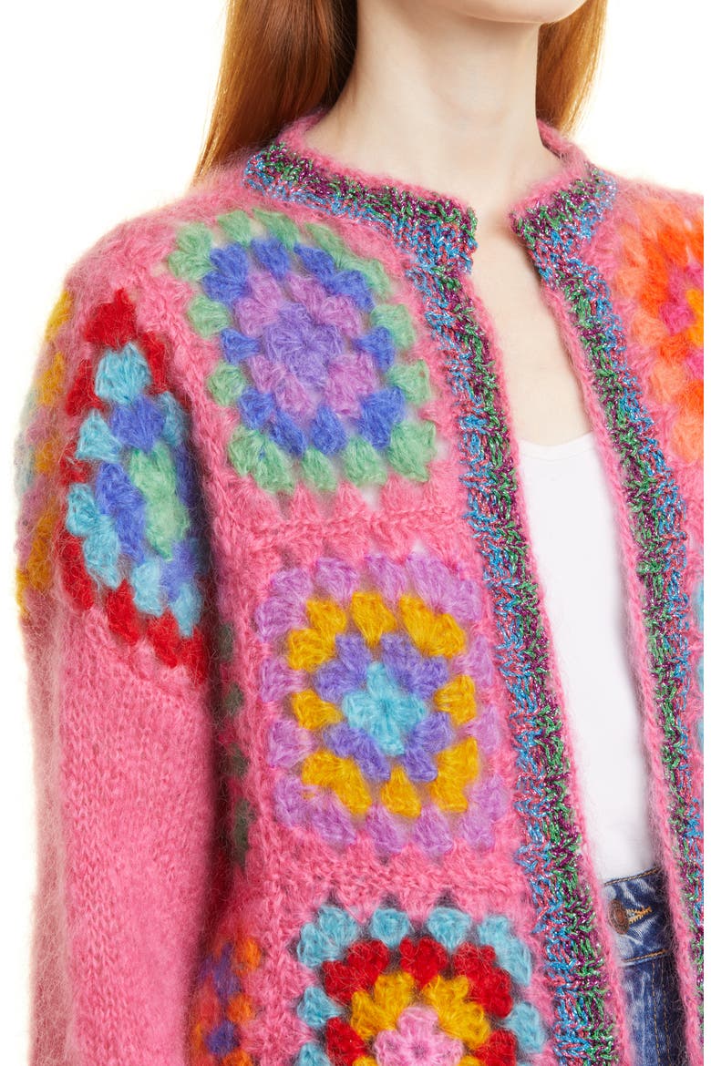 Crochet Mohair & Wool Blend Cardigan, Alternate, color, CRAZY