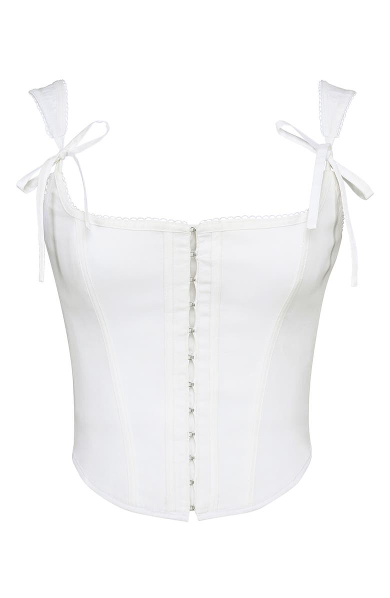 HOUSE OF CB Kikki Bow Crop Lace-Up Stretch Cotton Twill Corset Top, Alternate, color, White