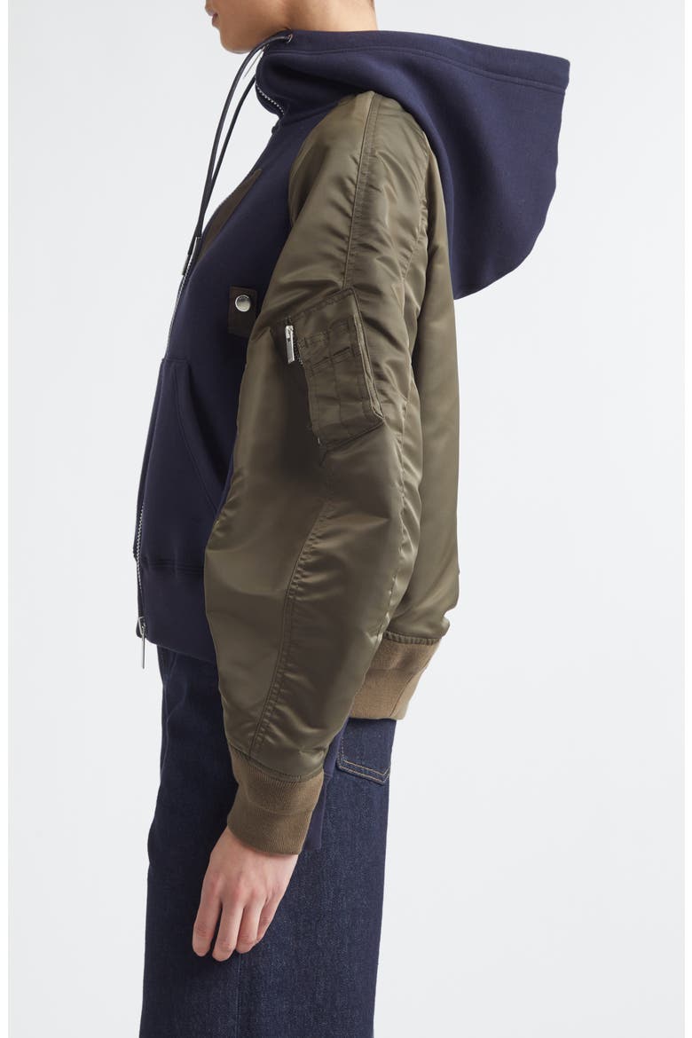 Sponge Sweat x Nylon Twill Full Zip Hoodie, Alternate, color, NAVY/ DARK KHAKI