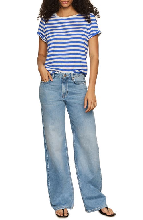 Sanctuary Abstract Print Cotton T-shirt In Cobalt/white Stripe