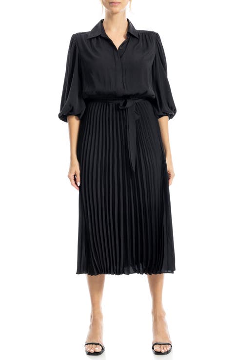 Three-Quarter Sleeve Satin Midi Shirtdress