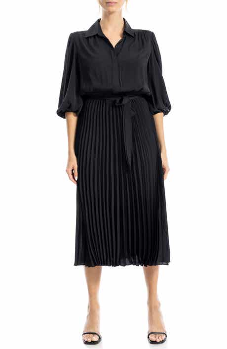 MAX STUDIO Three-Quarter Sleeve Satin Midi Shirtdress