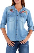 Billy T Happy Place Embroidered Denim Button-Up Shirt