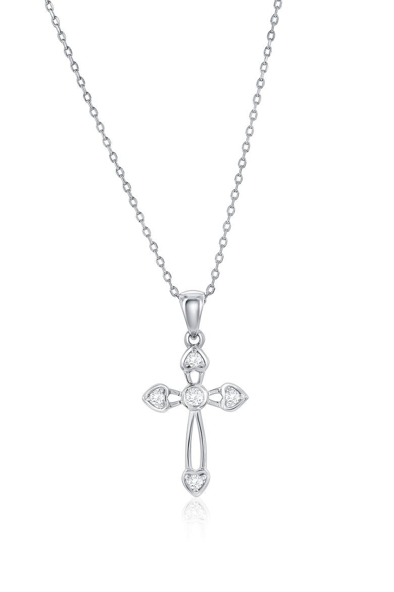 Sterling Silver CZ Cross Necklace, Main, color, SILVER