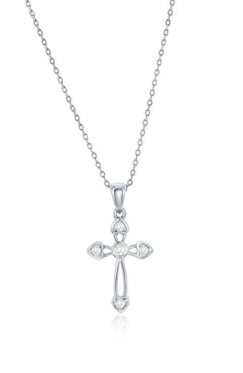 Sterling Silver CZ Cross Necklace