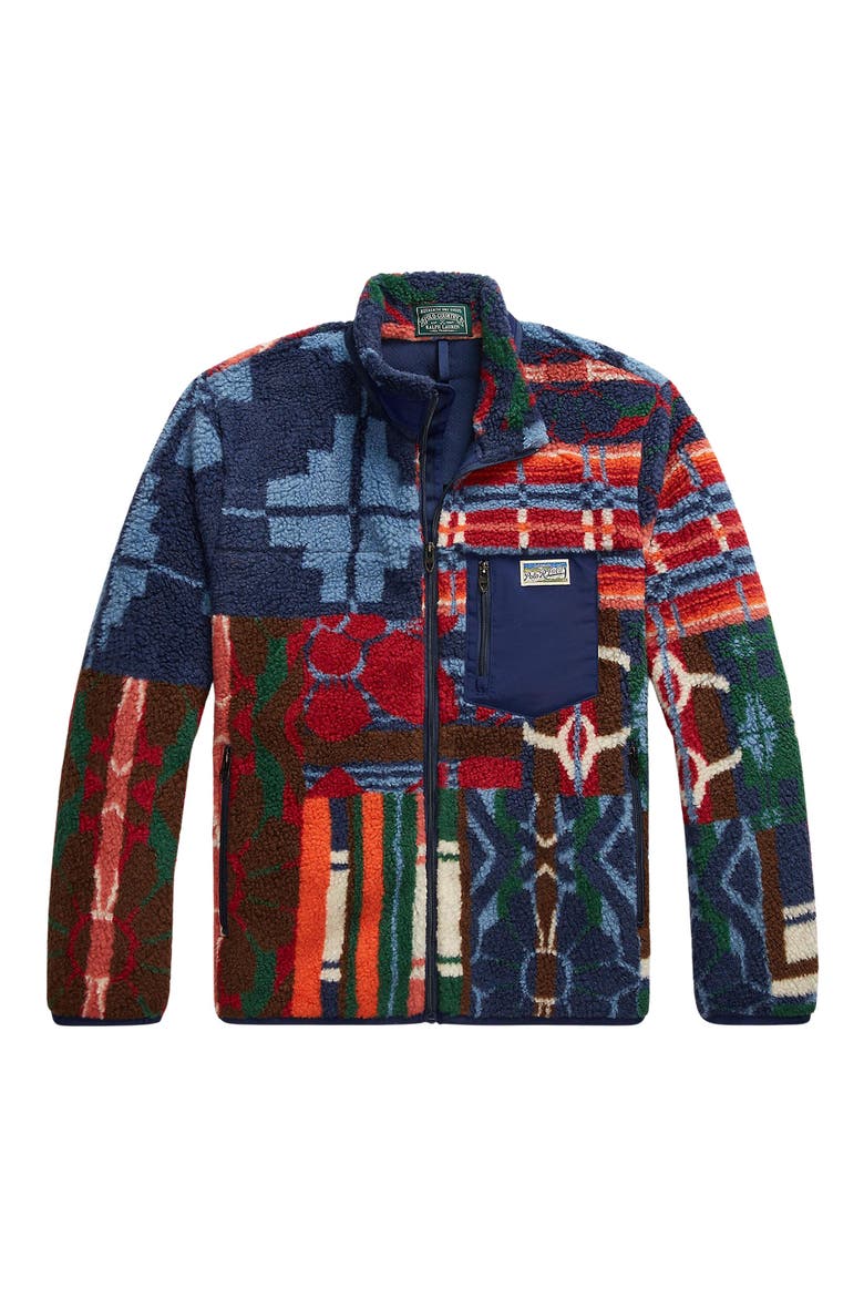 High Pile Jacquard Fleece Zip Jacket, Alternate, color, PINELODGE PATCHWORK
