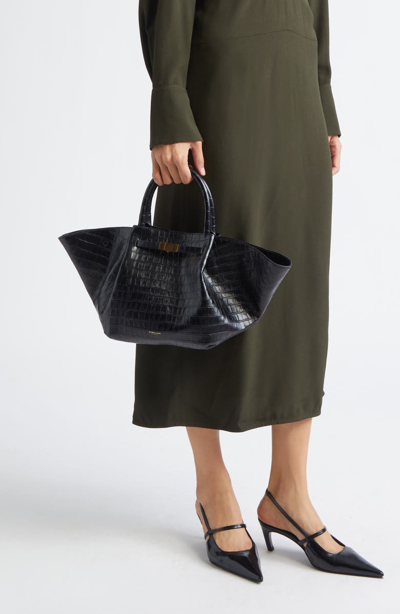 DeMellier New York Leather East/West Midi Tote, Alternate, color, Black Croc Effect
