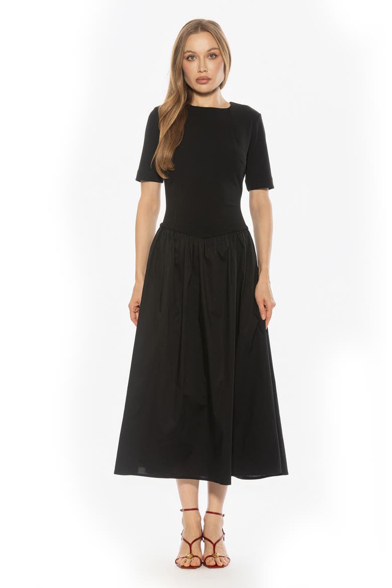 Rowan Crewneck Midi Dress, Alternate, color, BLACK