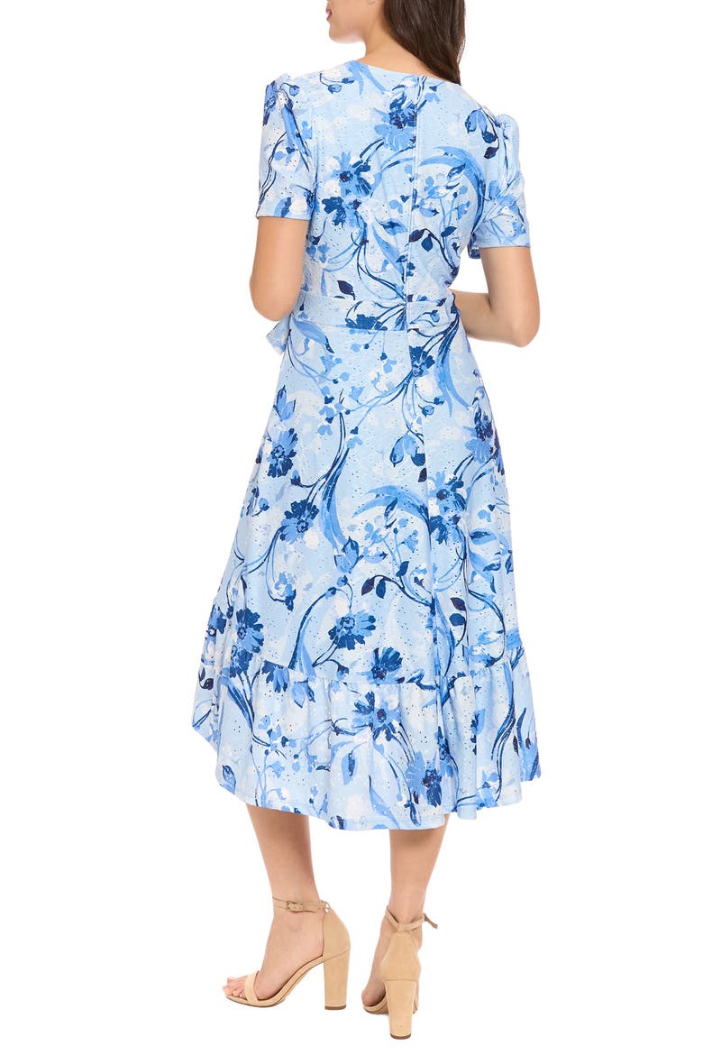 Floral Eyelet Faux Wrap Midi Dress, Alternate, color, LIGHT BLUE/ BLUE