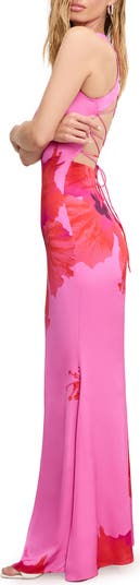 Satin Lace-Up Maxi Slipdress