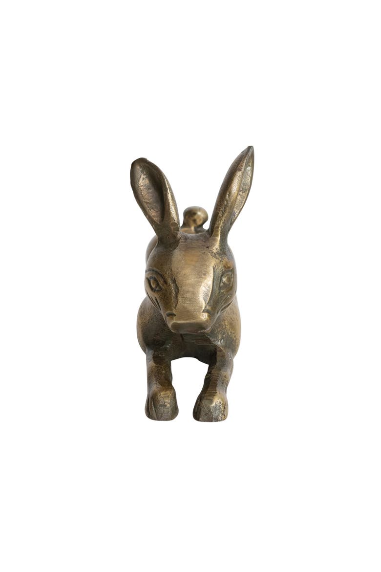 Decorative Embossed Aluminum Rabbit, Antique Brass, Alternate, color, Brass