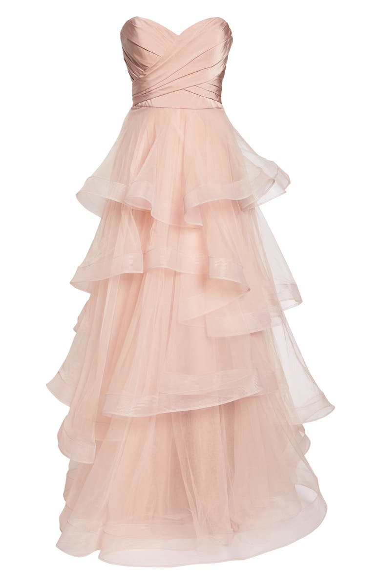 La Femme Strapless Layered Tulle Gown, Alternate, color,